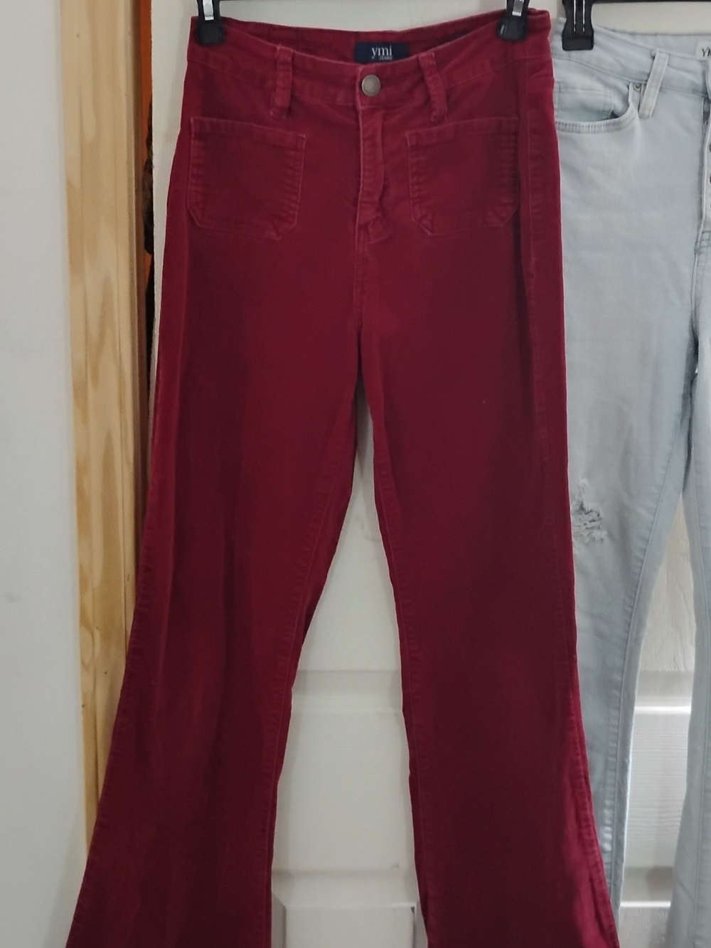 YMI Deep Red Corduroy Flare Pants